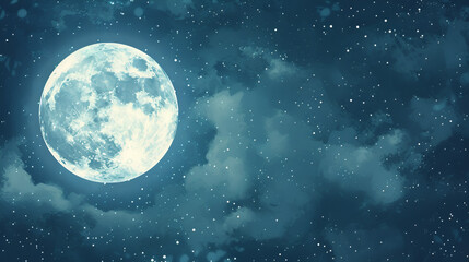 Night Sky: Full Moon, Stars, and Clouds - Celestial Background for Design