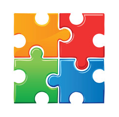 Obraz premium colorful puzzle pieces, Vector Illustration of Colorful Interlocking Puzzle Pieces in a Clean Square Layout with Vibrant Primary Colors
