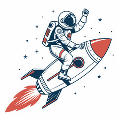 Create a vector illustration bold, black stroke of an astronaut riding a three-wheeled motorcycle in space.