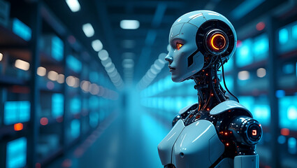 Wallpaper design featuring expansive empty space modern minimalist aesthetics emphasizing AI in industrial automation through advanced digital control intelligent robotic integration innovative high t