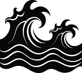 ocean waves black and white silhouette vector design