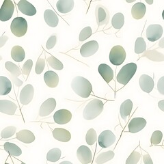 Seamless floral pattern design featuring minimalist eucalyptus leaves nature artwork soft green tones