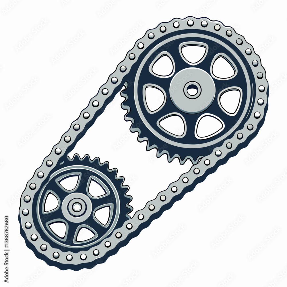 Poster create a bold, vector illustration of an engine timing chain, emphasizing thick strokes and mechanic