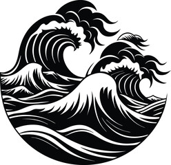 ocean waves black and white silhouette vector design