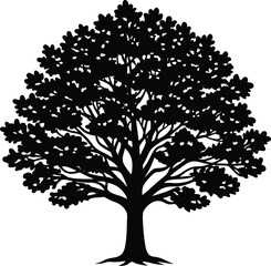 oak tree black and white silhouette vector design