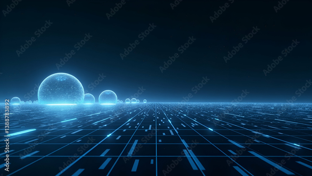 Poster wallpaper artwork illustrating robotic vision systems that combines vast empty space with detailed d