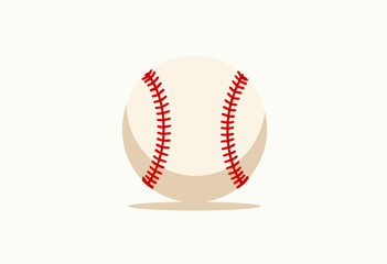 Cartoon baseball with red stitching on white