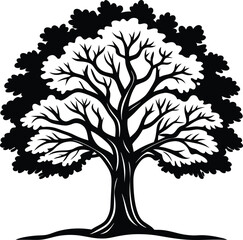 Obraz premium oak tree black and white silhouette vector design