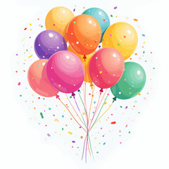 Colorful balloons with confetti floating around them