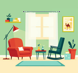 Cozy living room with rocking chair and camel art