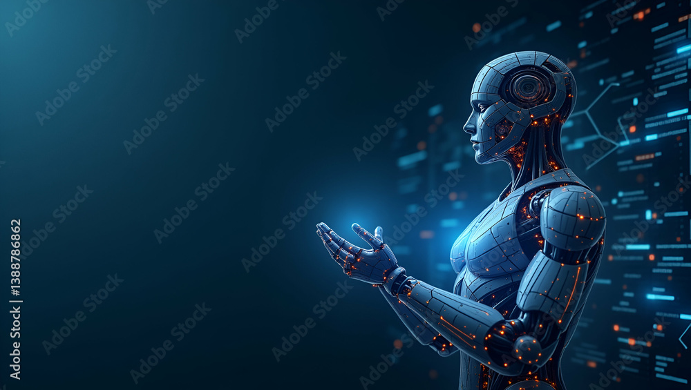 Poster futuristic minimalist wallpaper design: neural network robotics & ai deep learning in expansive empt