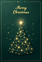 Elegant Green and Gold Merry Christmas Card with Tree