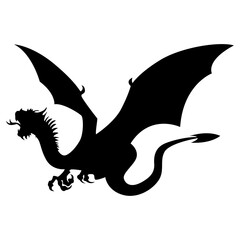 Obraz premium Scary Dragon Silhouette. Flying Dragon Mascot. Flat Vector Illustration