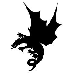 Scary Dragon Silhouette. Flying Dragon Mascot. Flat Vector Illustration