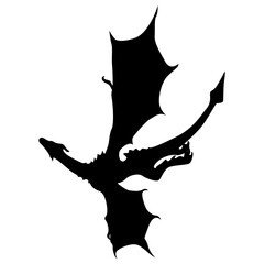 Scary Dragon Silhouette. Flying Dragon Mascot. Flat Vector Illustration