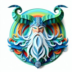Norse Guardian Paper Art: Vibrant Heimdall with Horn on Isolated White Backdrop
