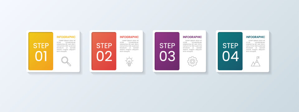 Modern business infographic template, geometric shape with 4 options or steps icons.