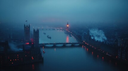 Fototapeta premium Westminster and Big Ben at Night in London Under Misty Skies