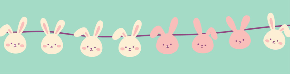 Pastel Bunny Garland on Teal Background