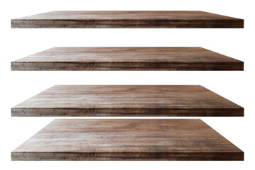 Obraz premium Collection of wooden shelves on an isolated, clipping path. Mock up for display or montage of product or design.
