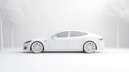 Modern electric car in a minimalist white setting