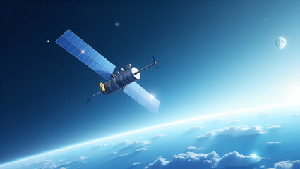 Flat Exhibit a sleek wallpaper design illustrating satellite deployment with expansive empty space and modern digital visuals that embody advanced orbital insertion technology innovative satellite net