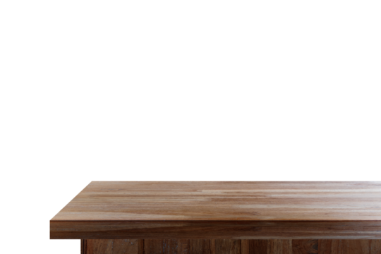 Empty wooden tabletop isolated on white background. For your product placement or montage