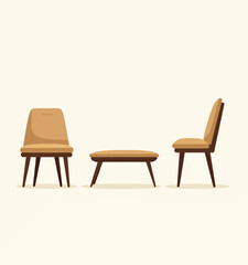 Tan chairs and ottoman furniture set illustration