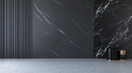 A modern interior display of textured wall panels and minimalist decor