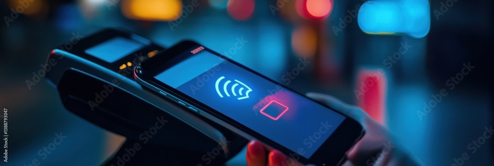 Leinwandbilder sleek smartphone performs nfc payment at modern pos terminal in a stylish fintech environment with s