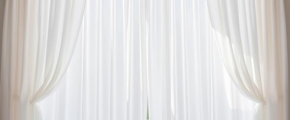 Obraz premium Soft, billowing white curtains create a serene, minimalist backdrop, drapery, airy