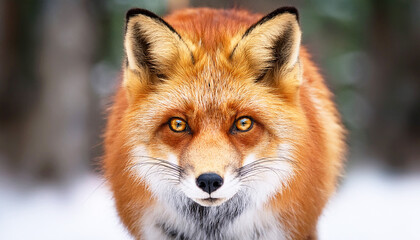 Fototapeta premium red fox in the wild, a beautiful red fox in a snowy winter setting, Enchanting scene of a fox in a snowy landscape, showcasing its beauty and resilience, , capturing the essence of winter wildlife