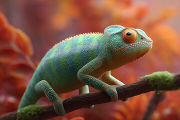 Obraz premium Chameleon in surreal tropical landscape with vivid colors 