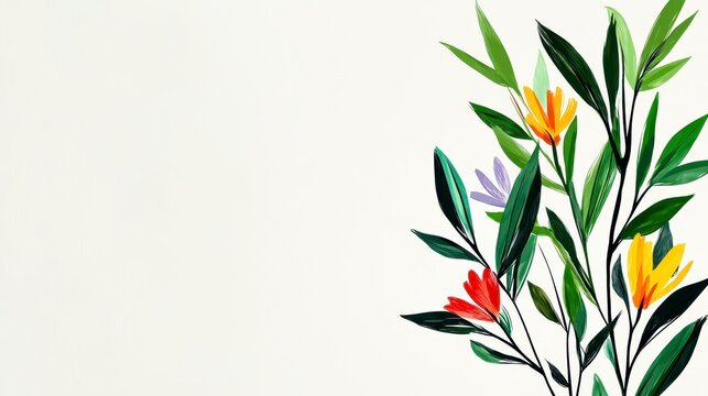Colorful Floral Arrangement on Off White Background