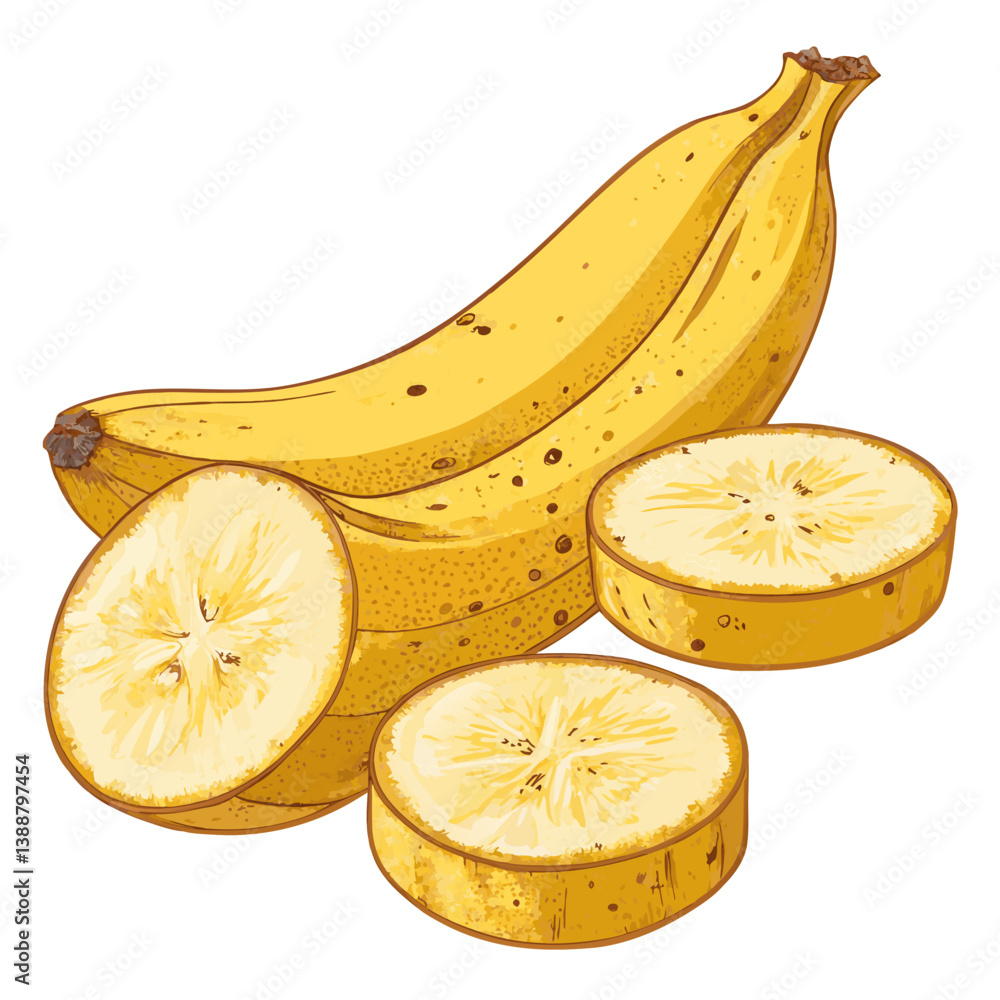 Poster create a bold, vector illustration of a perfectly sliced banana, emphasizing thick, defined strokes.