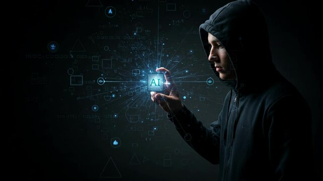 Technology demonstration of artificial intelligence concepts by a person in a dark setting