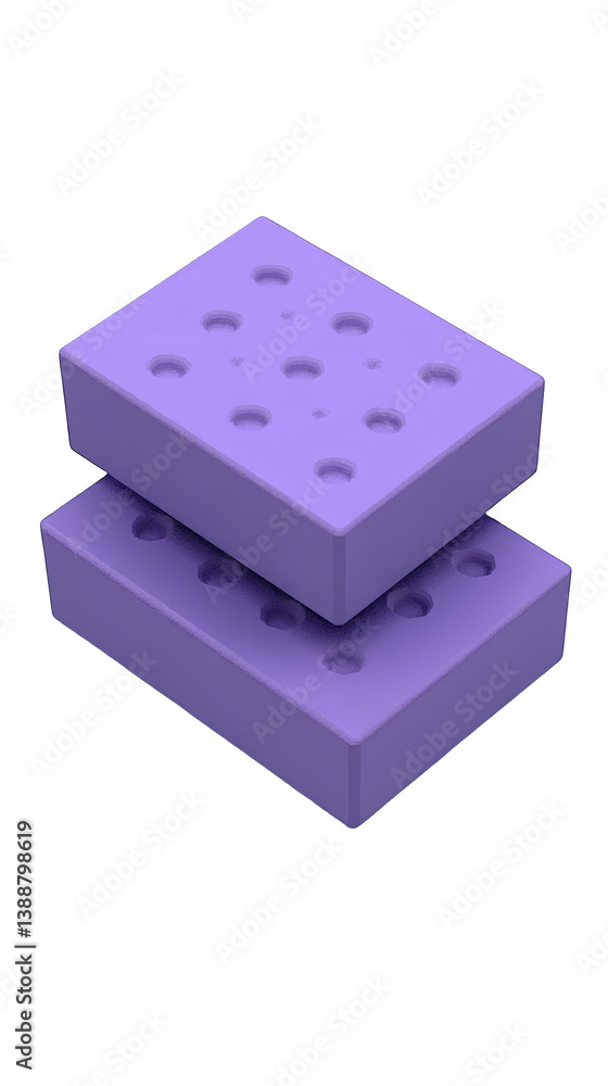 Poster stacked purple geometric 3d rendered objects on isolated background
