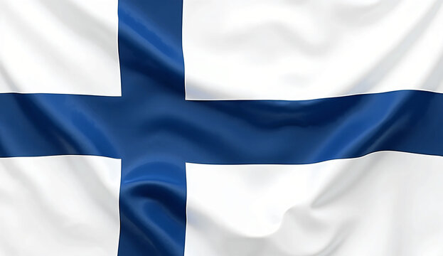 Finland National Flag with Blue Nordic Cross on White Background
