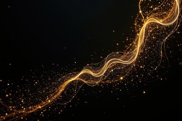 Intricate golden lines form abstract shapes on a deep black background , design, wallpaper, clean