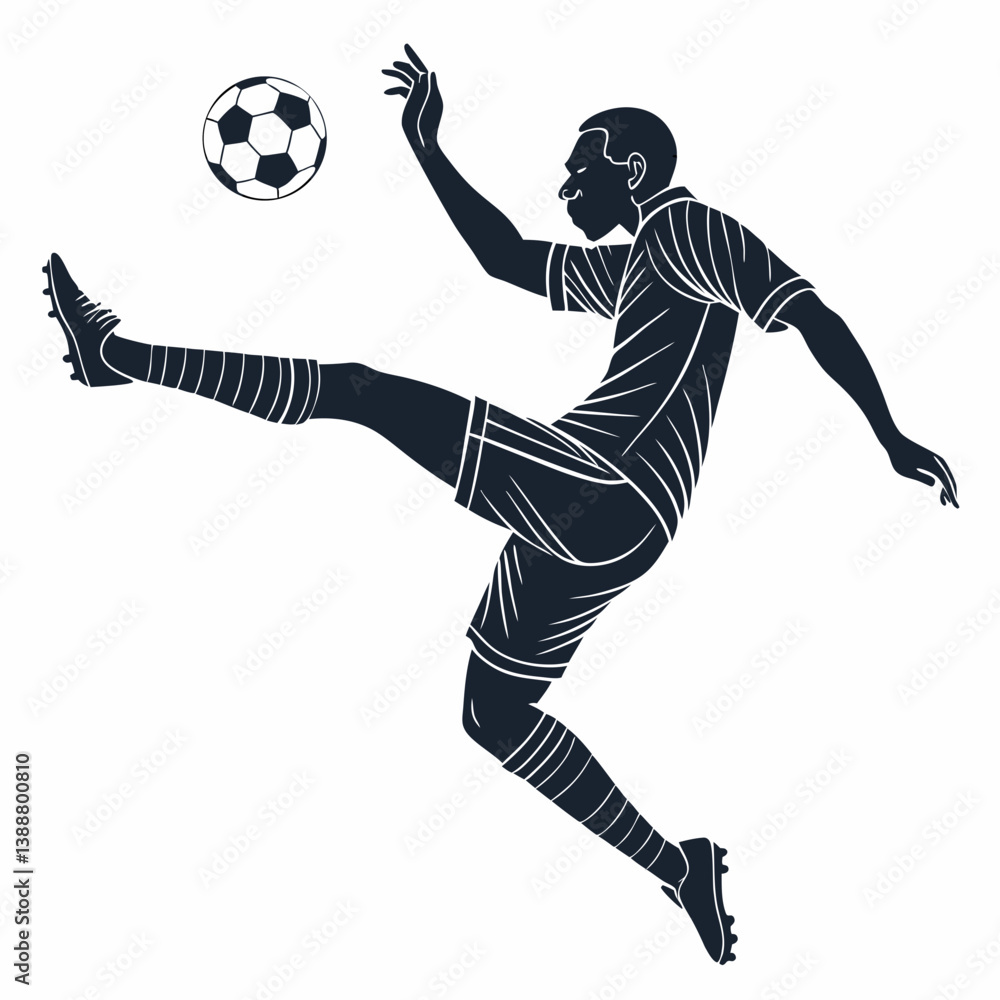 Poster create a bold vector illustration of a soccer player executing a powerful kick, dynamic pose, detail