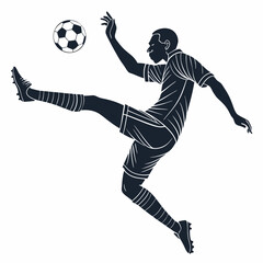 Create a bold vector illustration of a soccer player executing a powerful kick, dynamic pose, detailed uniform, strong lines.