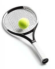 Tennis racket and ball ready for play.