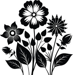 flowers black and white silhouette vector design