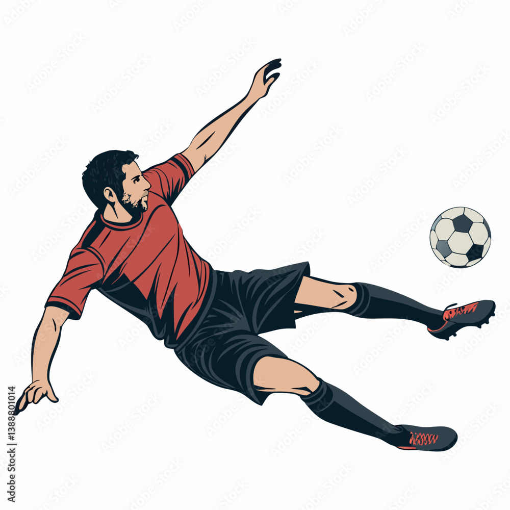 Poster create a bold, vector illustration of a soccer player sliding tackle, emphasizing dynamic movement a