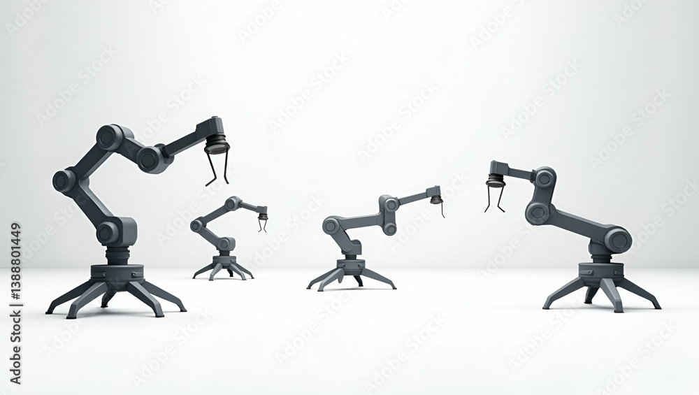 Poster flat wallpaper design portraying warehouse picking robots integrated with expansive empty space and 
