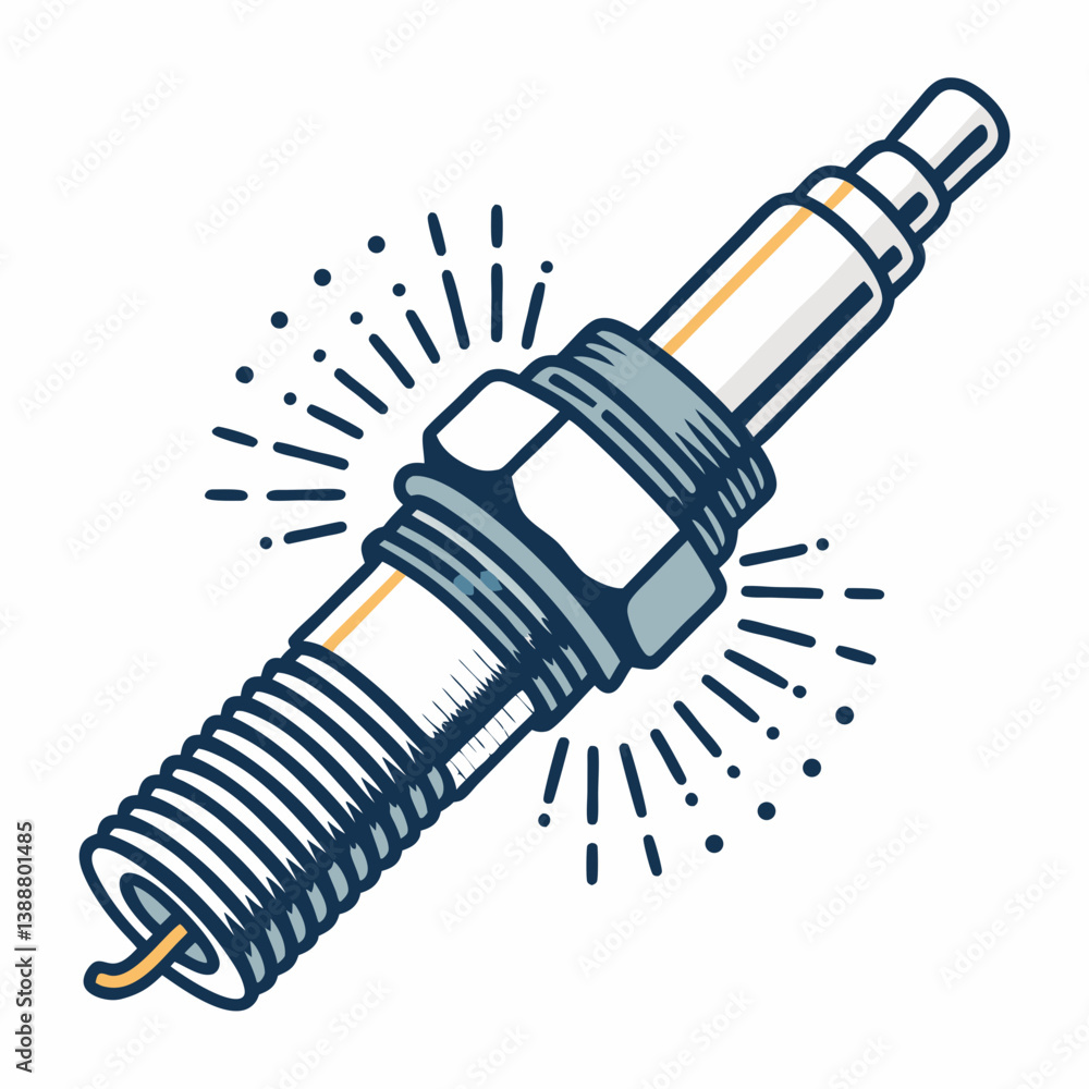 Poster create a bold vector illustration of a spark plug with wire, emphasizing thick, defined strokes. hig