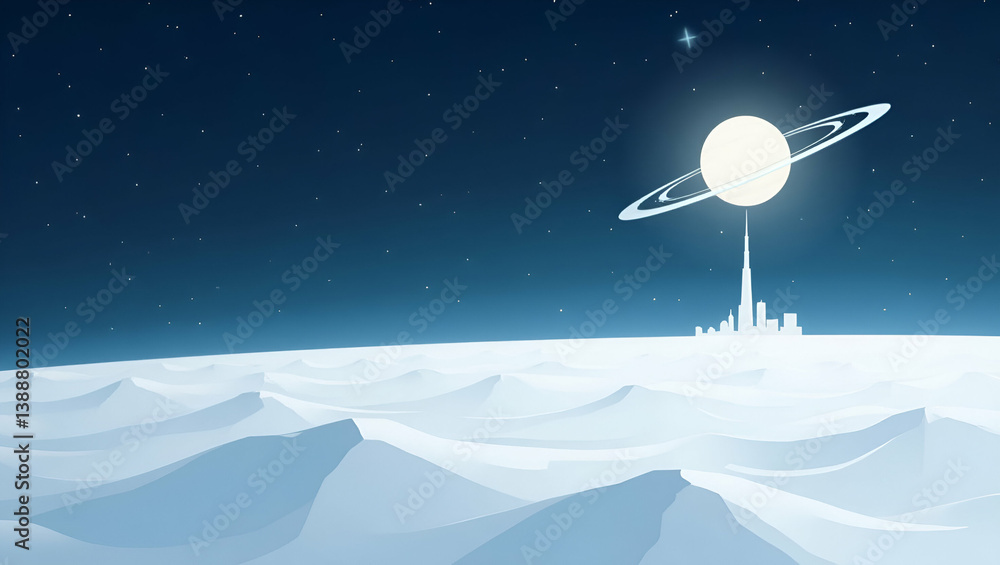 Aufkleber flat exhibit a modern minimalist wallpaper design illustrating interplanetary travel with expansive 