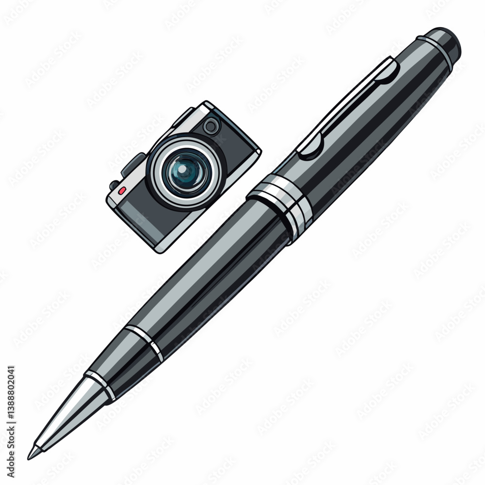 Aufkleber create a bold, vector illustration of a hidden spy camera, emphasizing its covert nature. include st