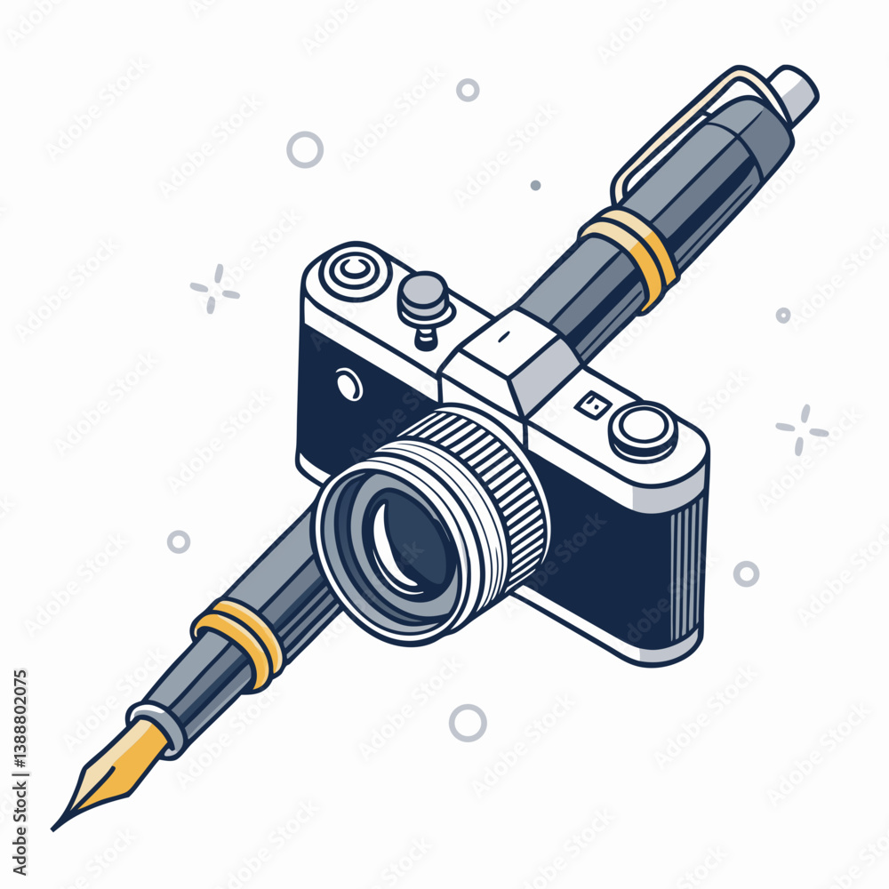 Aufkleber create a bold vector illustration of a cleverly disguised spy camera, emphasizing its hidden nature 