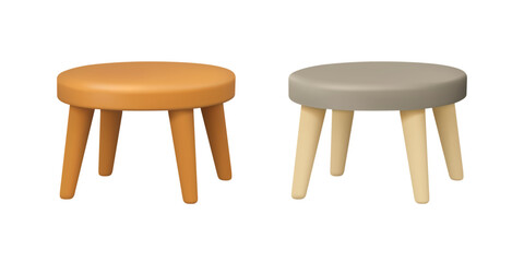 Coffee table vector 3d icon. Cartoon tea table isolated on white background. Modern furniture. Wooden stool with four legs